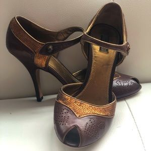 Vintage Prada Brown Leather Heel with Sequin Detailing